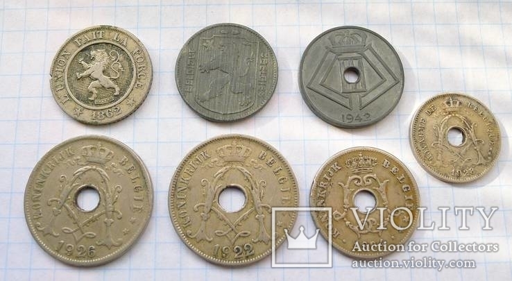 Бельгия - 7 монет - 1862 - 1942 гг, фото №2