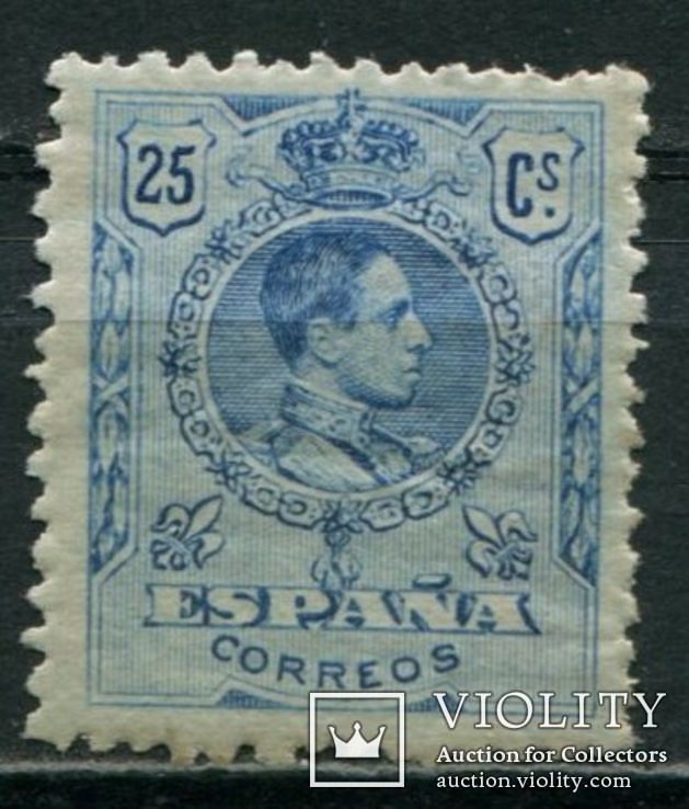 1909 Испания Король Альфонсо XIII 25c голубой контр номер, фото №2