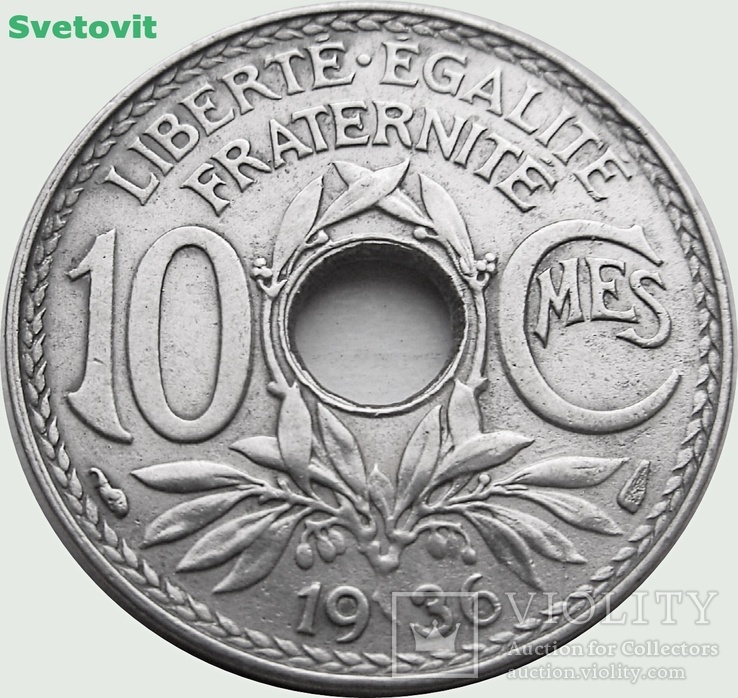 186.Франция 10 сантимов, 1936год