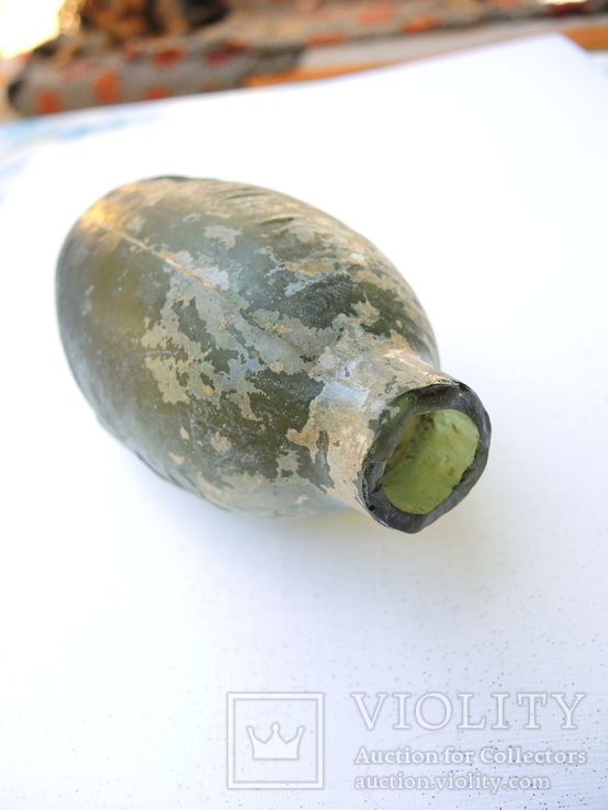 Старинная бутылка Содовая, бутылка-фляга, овальная зеленая бутылка, фото №6