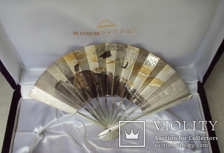 Окимоно - веер из серебра, Япония., фото №3