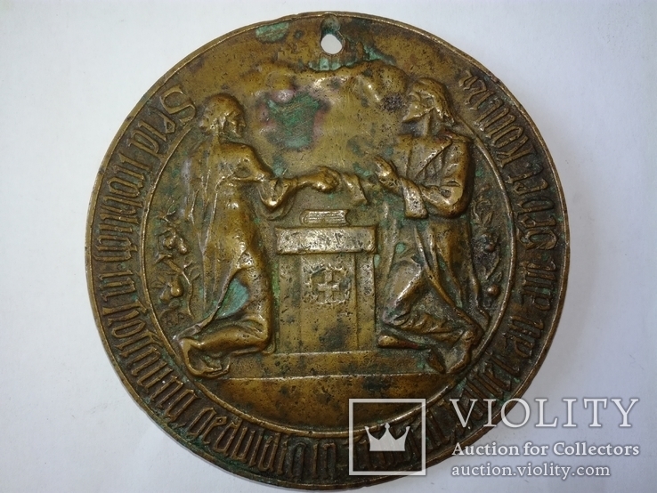 Старинная большая бронзовая медаль 18века., фото №2