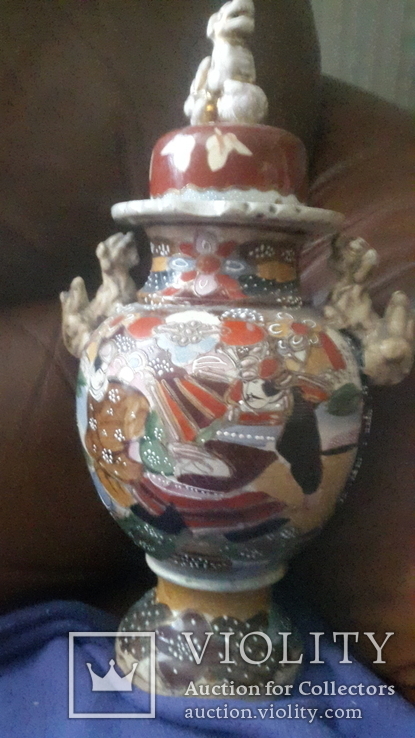 Старинная ваза сатцума с крышкой высота - 40 см, фото №3