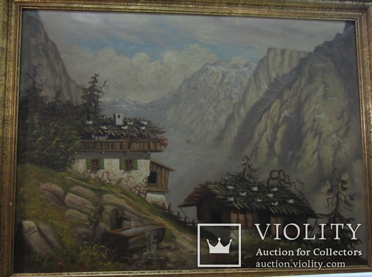 156. Старинная картина "Баварские Альпы", 40-е гг, Германия, авторская подпись, фото №2