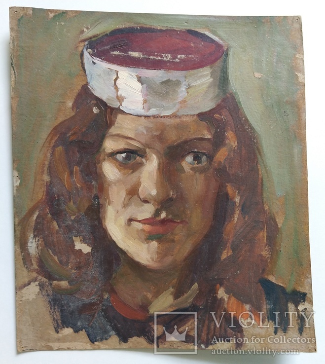 Жіночий Портрет "Латвійка". Картон, олія. 50-ті роки., фото №2