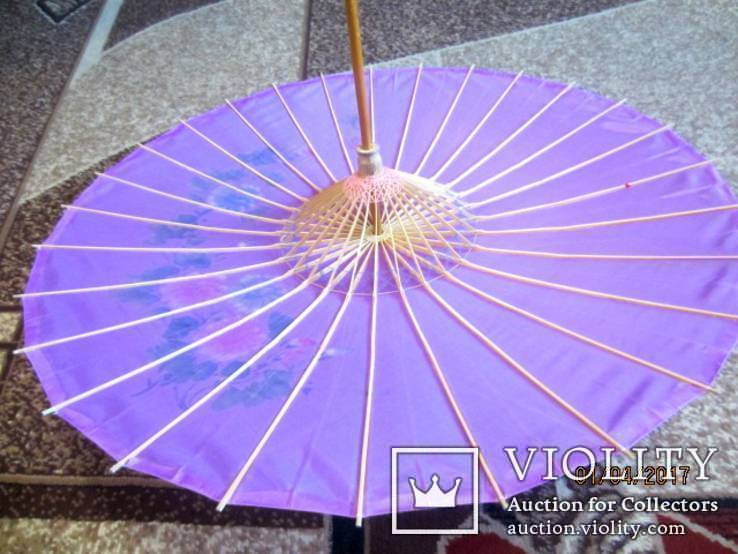 Винтажный зонтик, Дерево, Пурпурный шелк, ручний раскрас Китай