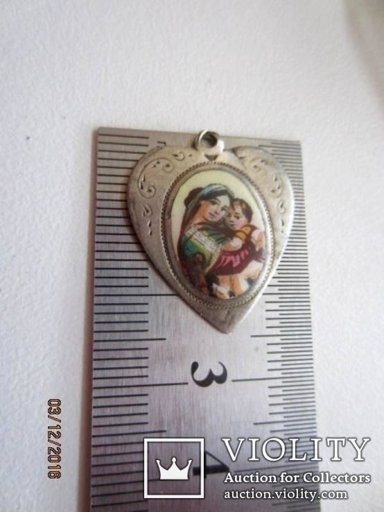 Старый pendant Света Мария серебро 900 эмаль фарфор ручной раскрас 1900-1920, фото №5