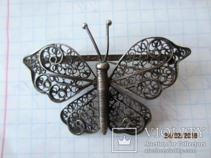 Вінтажна метелик срібло 925 філігранна ручна робота, фото №4