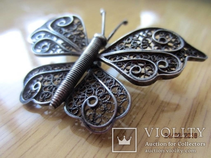Вінтажна метелик срібло 925 філігранна ручна робота, фото №5