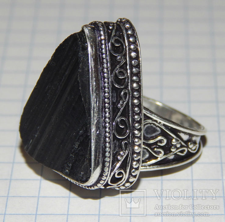 Кольцо шерл черный турмалин, фото №3