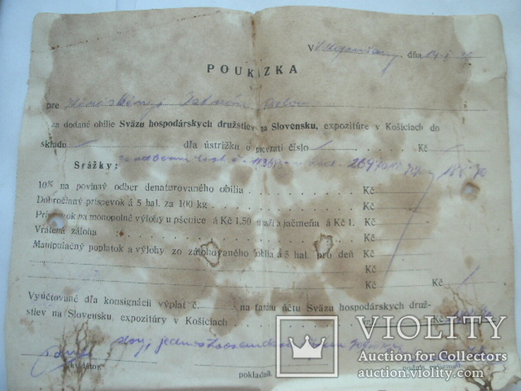 Документ на выплату денег 1936 года на Чешском языке