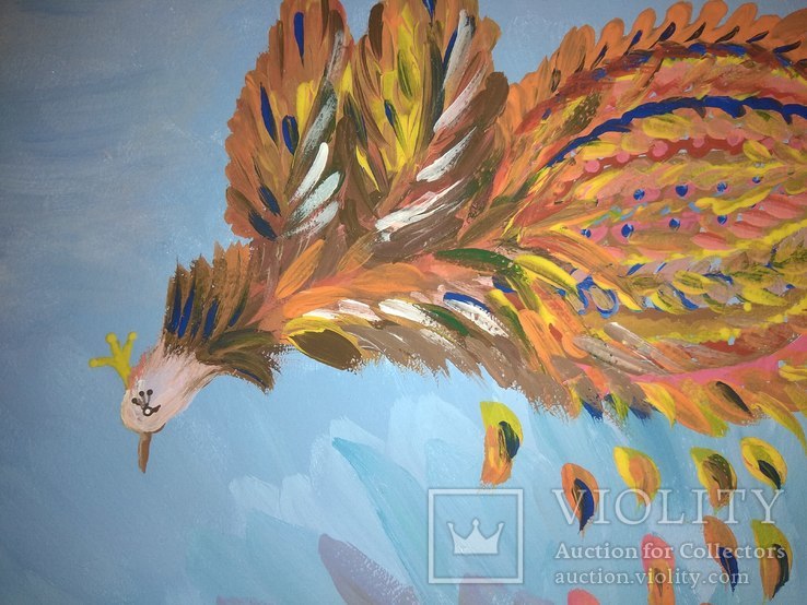 Картина Птица-Осень. Акрил, оргалит. 25*25 см, фото №3