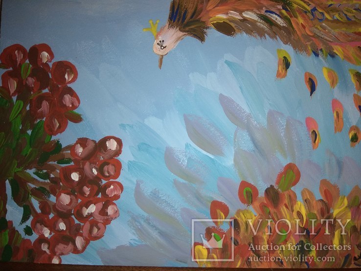 Картина Птица-Осень. Акрил, оргалит. 25*25 см, фото №4
