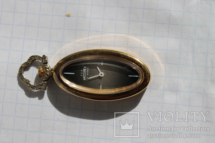 Часы Swiss Brosher серебро позолота кулон, фото №8