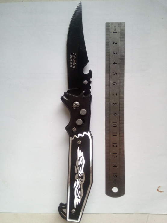 Нож выкидушка Колмамбия 21см с открывашкой, фото №2