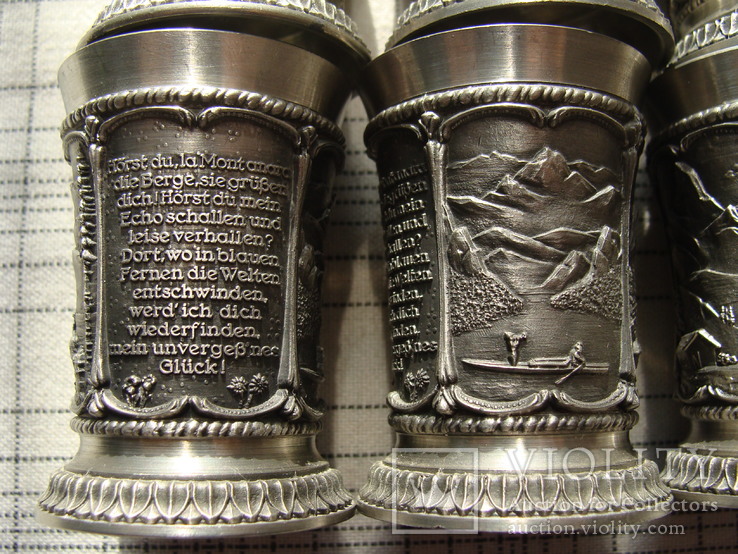 Коллекционный оловянный набор рюмок (6 штук) из серии "Природа" Клеймо, фото №8
