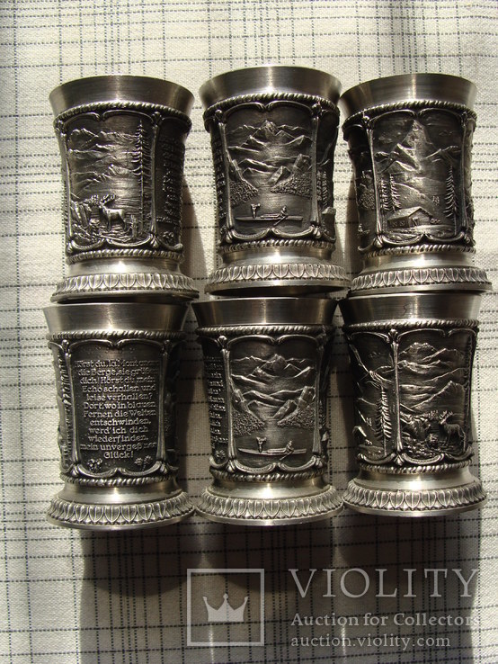Коллекционный оловянный набор рюмок (6 штук) из серии "Природа" Клеймо, фото №11