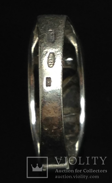 Кольцо, черный камень, позолота, фото №4