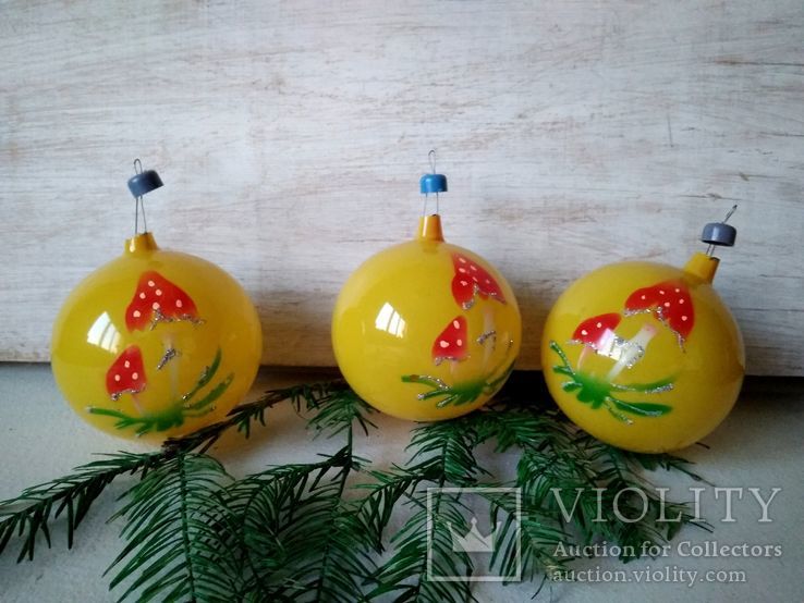 Елочные игрушки шары "грибочки" 3 шт СССР, numer zdjęcia 4