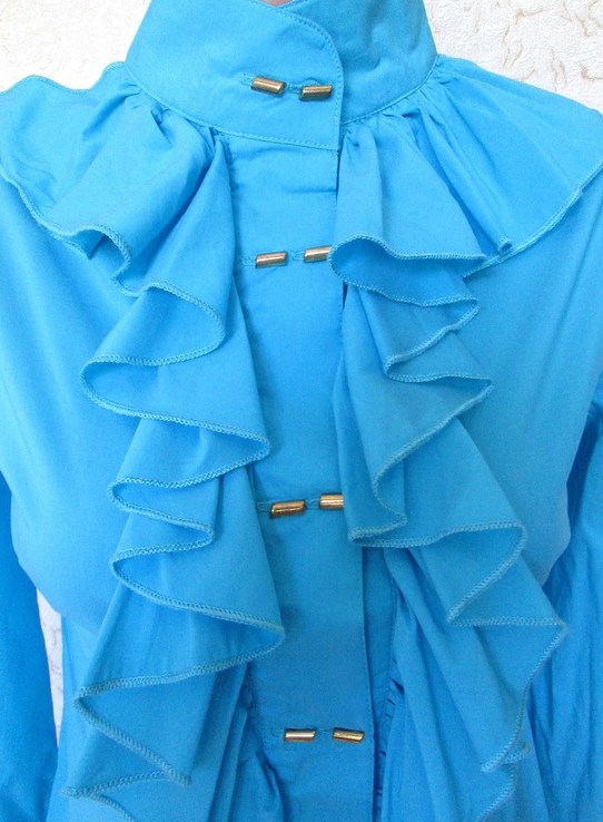 Женская голубая блузка с длинным рукавом рубашка с воротником стойка s-m, фото №3