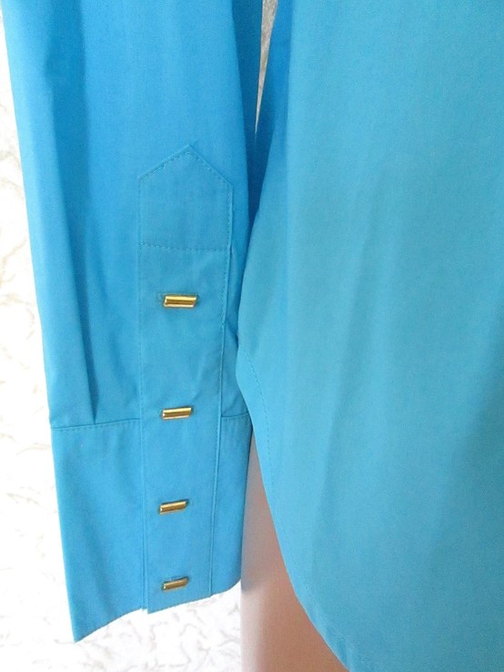 Женская голубая блузка с длинным рукавом рубашка с воротником стойка s-m, фото №5