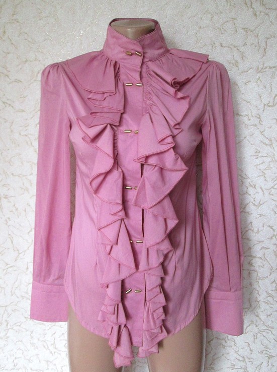 Блузка розовая с длинным рукавом воланы рубашка женская s, фото №6