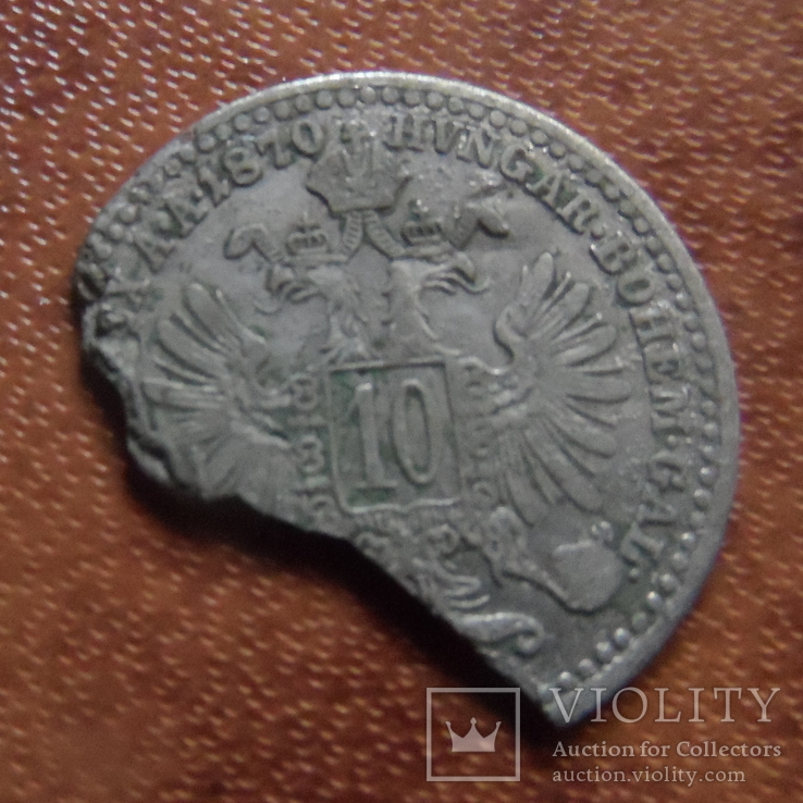 10 крейцеров 1870 серебро Австро-Венгрия   (М.6.8)~, фото №2