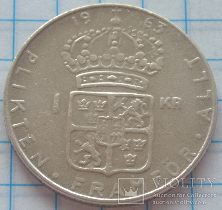 1 крона(серебро), Швеция, 1963г., фото №3