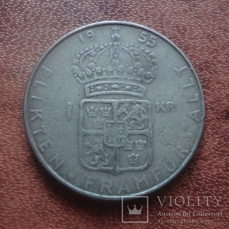 1 крона 1955 Швеция серебро   (М.6.35)~, фото №3