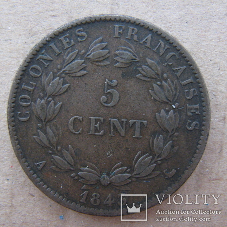 Французские колонии в Америке Гваделупа Мартиника 5 сантим центов 1843