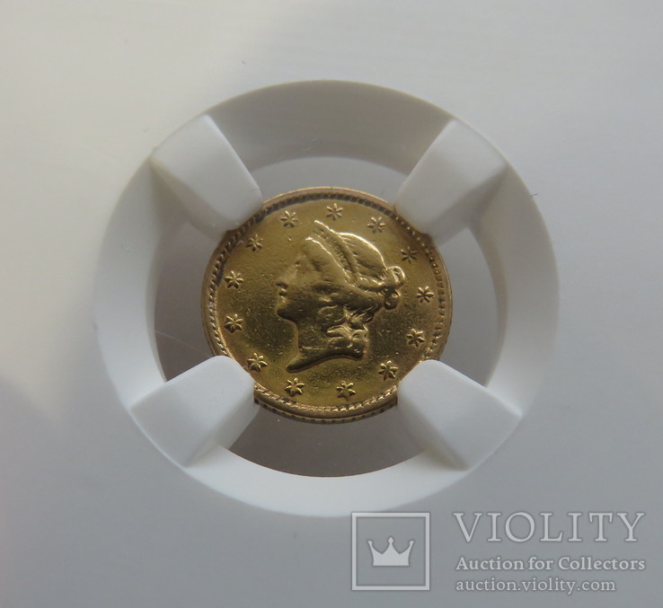 1 $ 1853 год США золото 1,66 грамм 900`, фото №4