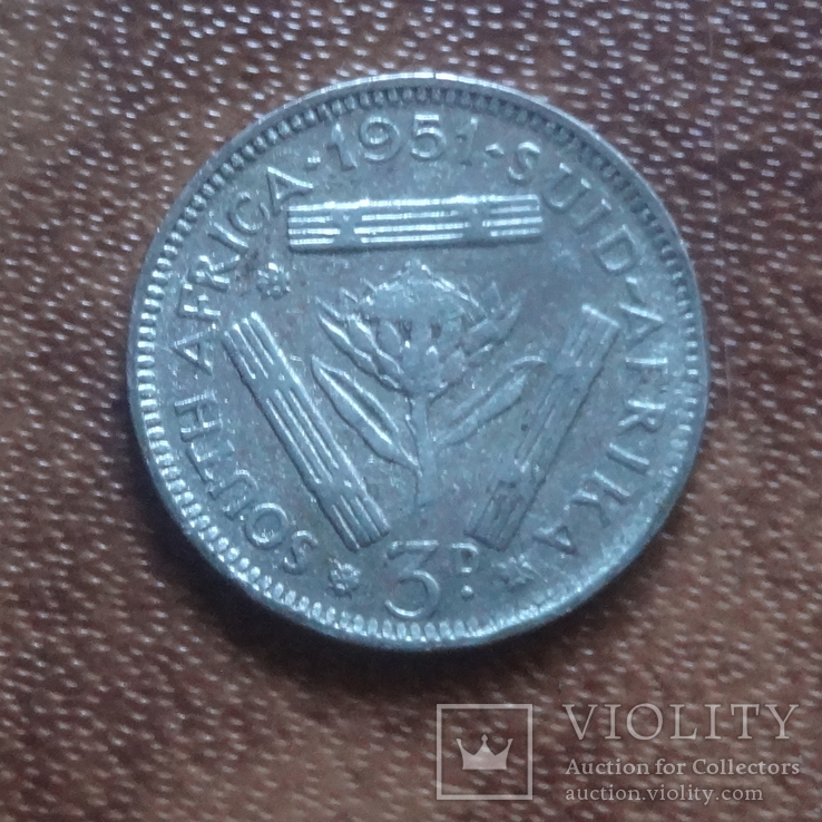 3 пенса 1951 Африка  серебро (М.7.14)~