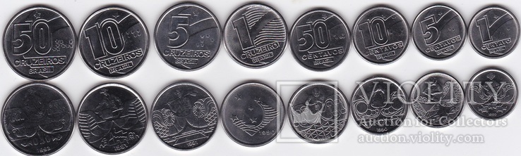 Brazil Бразилия - 1 5 10 20 50 Centavos 1 5 10 Cruzeiros 1989 - 1992 UNC набор 8 монет
