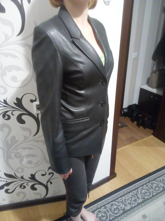 Жіночий кожаний чорний піджак, фото №8