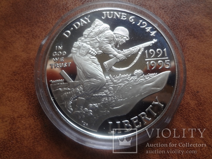1 доллар 1995 США 2 мировая серебро, фото №2