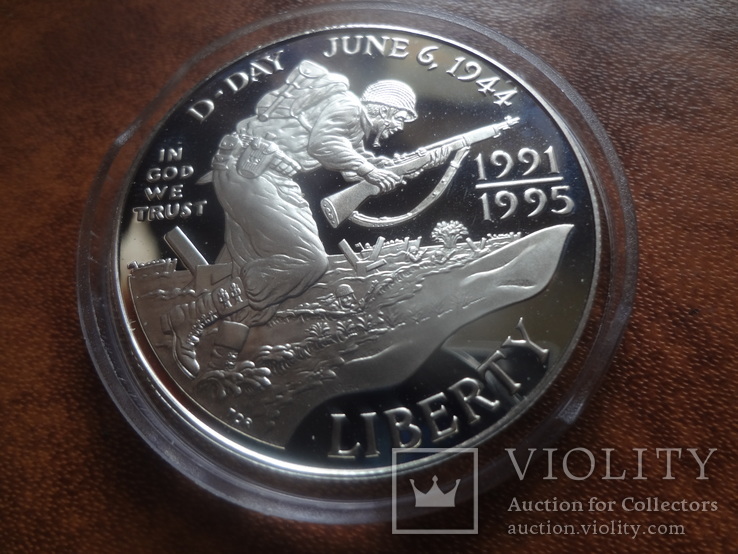 1 доллар 1995 США 2 мировая серебро, фото №3