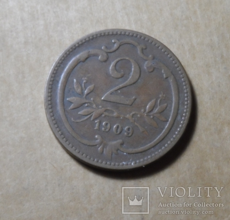 Австрия 1909 год монета 2 геллера