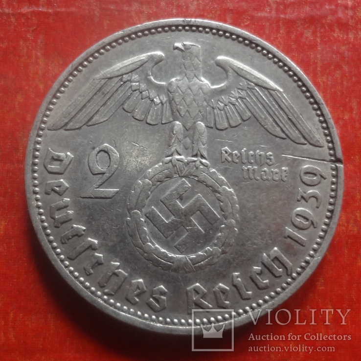 2 марки 1939 G Германия серебро  (В.10.2)~