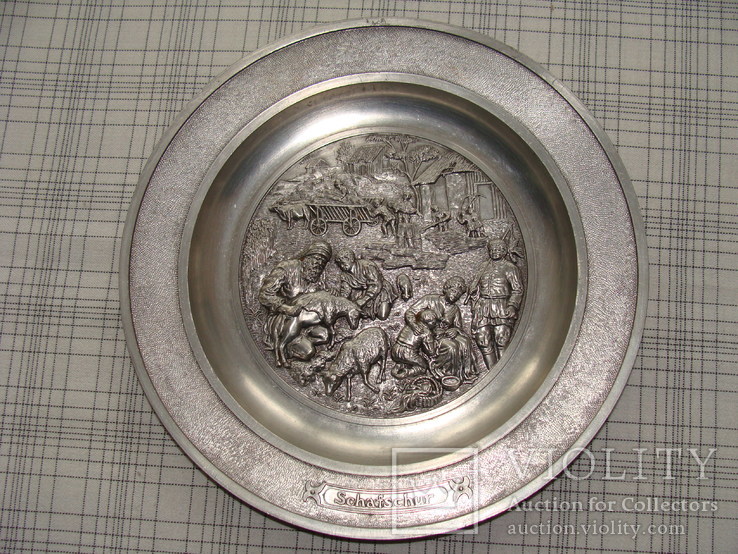 Коллекционная оловянная тарелка "Schafschur" «Стрижка овец» Клеймо., фото №2