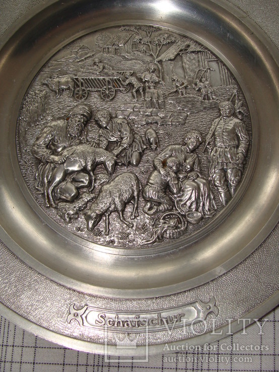 Коллекционная оловянная тарелка "Schafschur" «Стрижка овец» Клеймо., фото №3