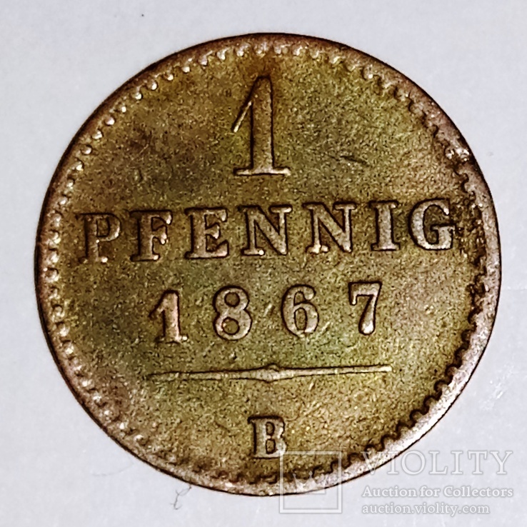 Германия-Вальдек-Пирмонт 1 Pfennig 1867 B-редкость, фото №2