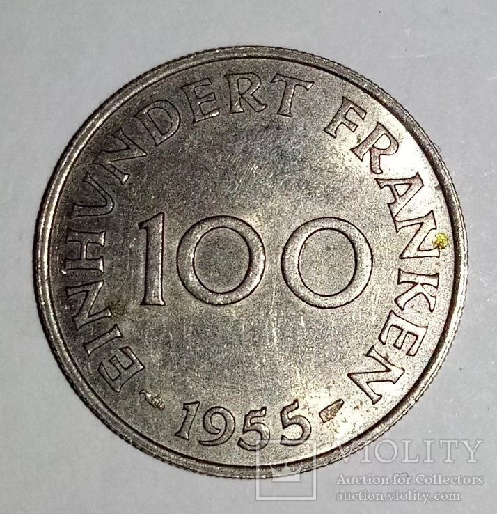 Саар 100 франков, 1955, фото №2