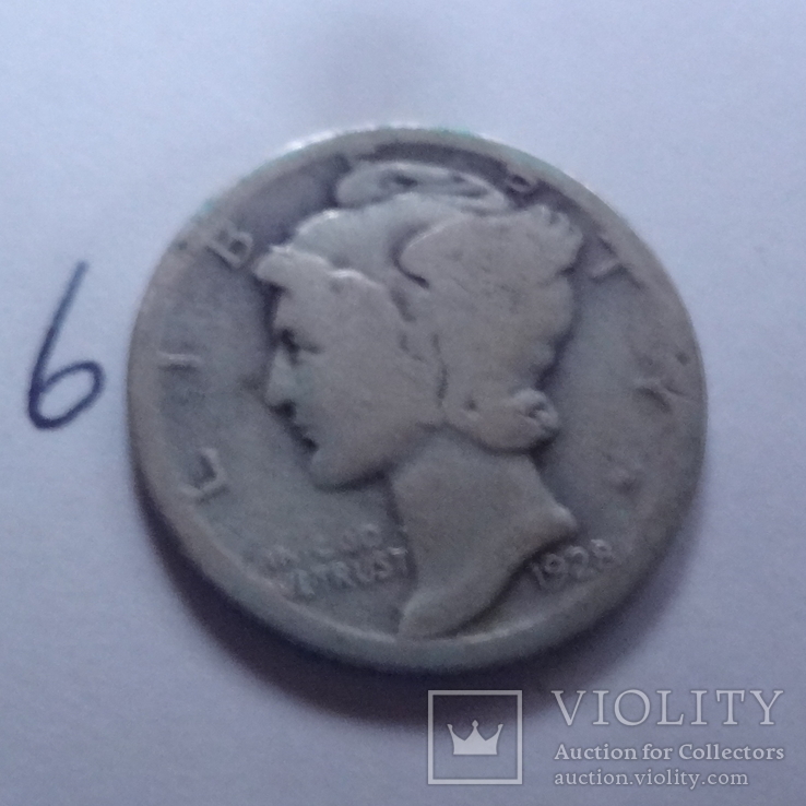 10 центов 1928  США серебро    (Н.22.16)~, фото №2