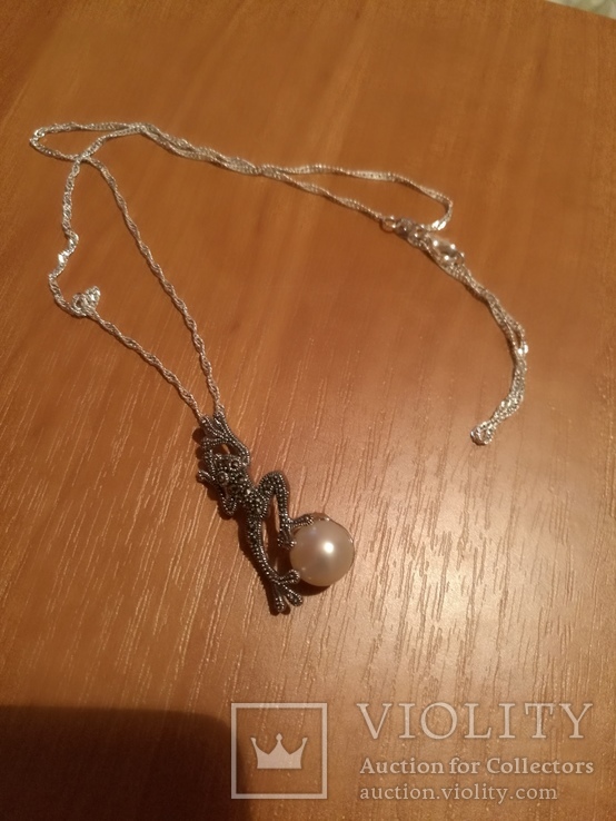 Ожерелье с жемчужиной и марказитами, фото №4