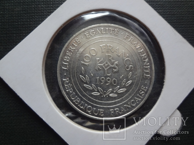 100  франков 1990  Франция серебро     холдер 105~, фото №4
