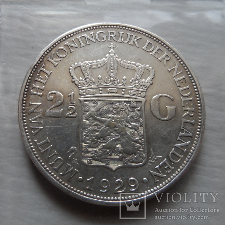 2 и 1/2 гульдена 1929 Нидерланды серебро   (Н.25.1)~, фото №2