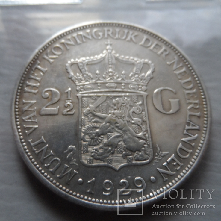 2 и 1/2 гульдена 1929 Нидерланды серебро   (Н.25.1)~, фото №3