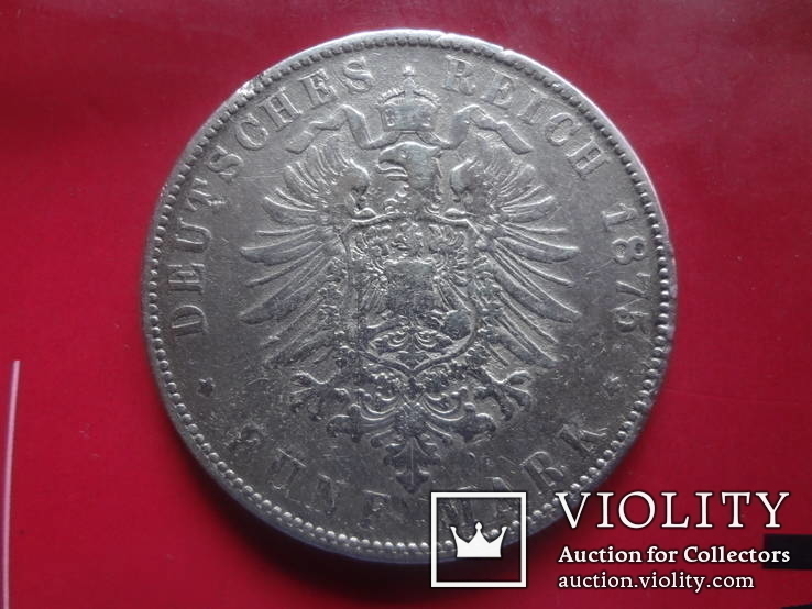5 марок 1875 Саксония   (4.3.12)~, фото №4