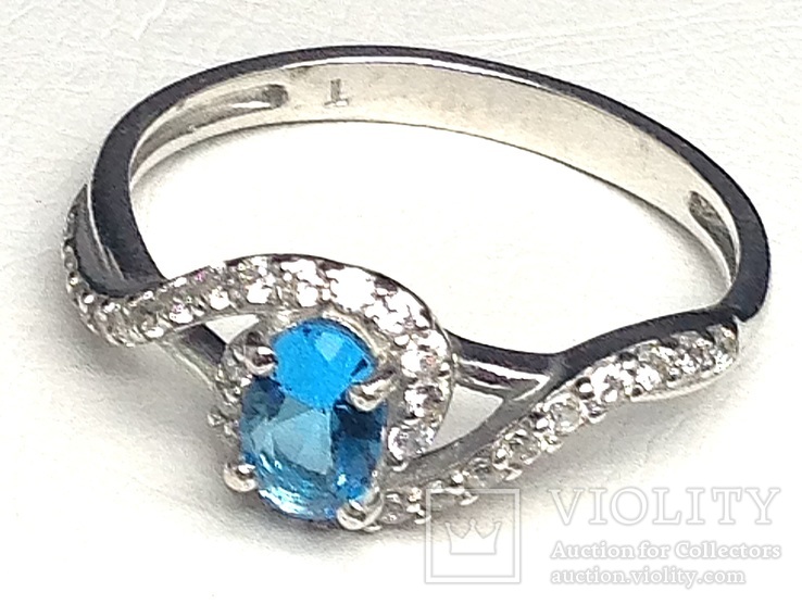 Кольцо. голубой камень, цирконы, фото №6