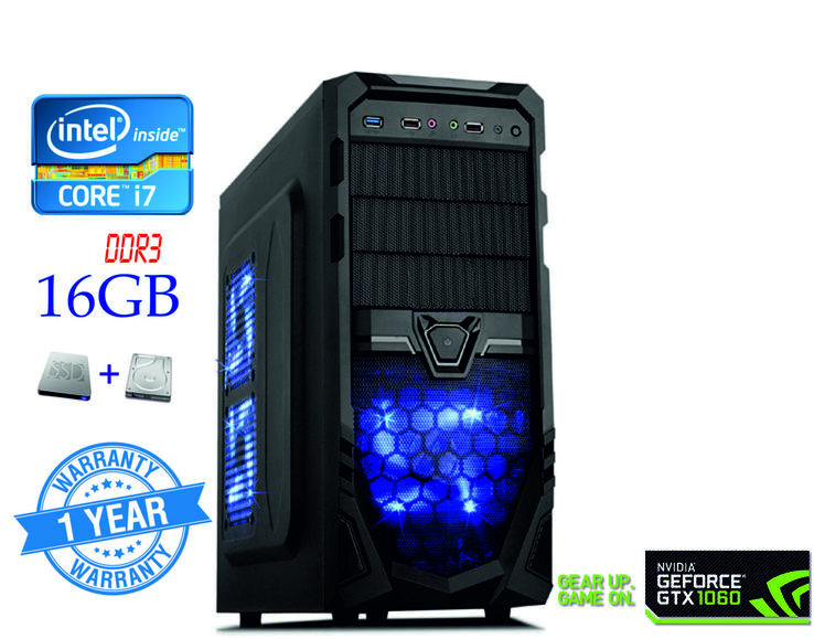 Игровой компьютер Core i7 4-ядра 3.4GHz/DDR3-16GB/SSD-120GB/HDD-500GB/ GTX1060 3GB